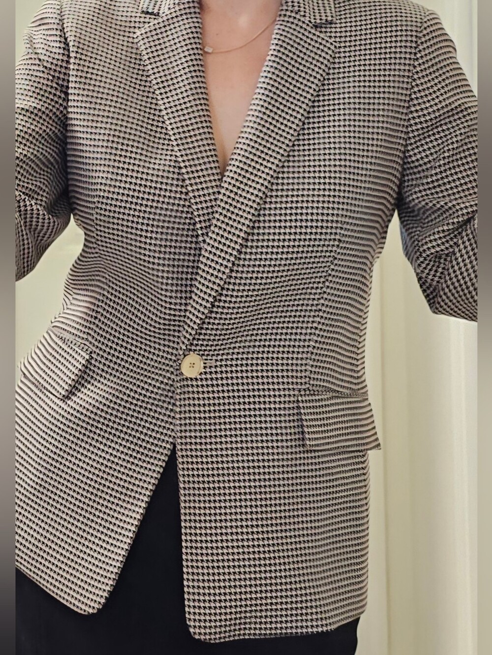 Kasper Black & Brown Houndstooth Single-Button Blazer
